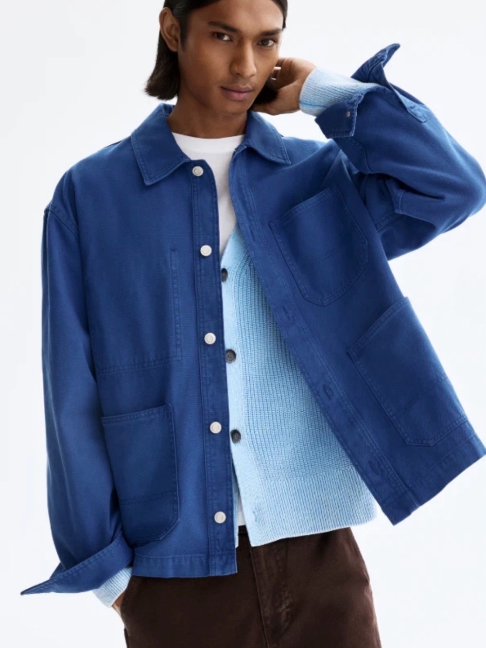 H&M Men's Blue Canvas Overshirt Chore Jacket